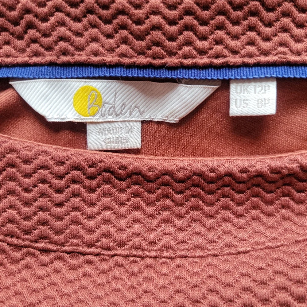 Boden Ingrid Jacquard Knit Shift Dress 8P Rust Long Sleeve Pocket Petite - Picture 8 of 11